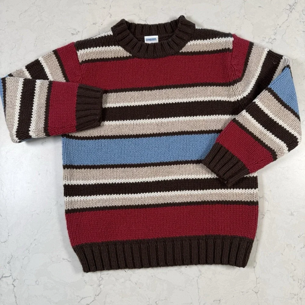NWT Gymboree Red Blue Tan Stripe Chunky‎ Cotton Blend Sweater Boy's Size 4T